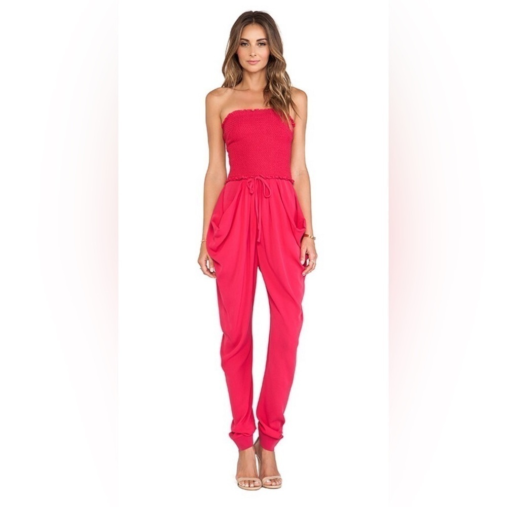 Catherine Malandrino| Finesse Strapless Jumpsuit in Geranium pink / 95% silk